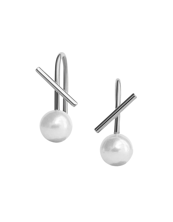 White Pearl Horizon Mini Thread Earring by Labulgara - At Present Jewelry