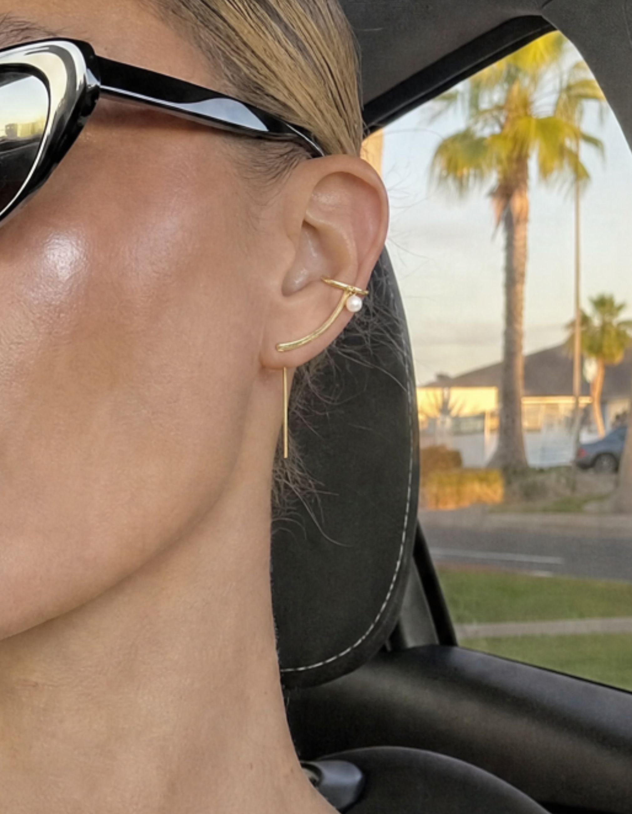 Drop Element Needle Cuff Earring (Pearl)