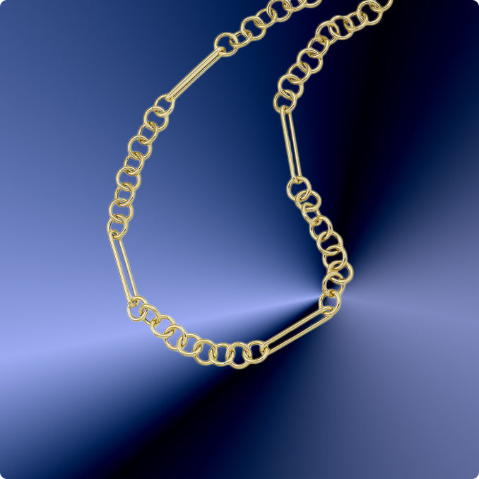 Gold chain necklace on a blue gradient background