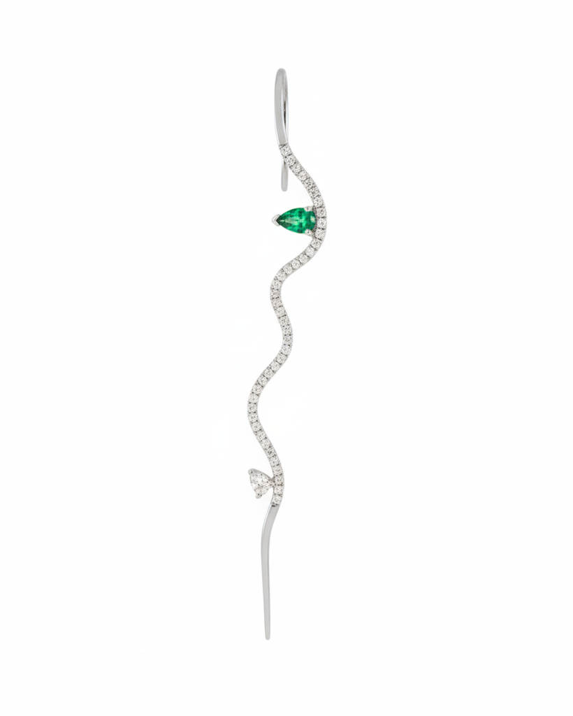 Double Emerald Splash Pave Wave Needle Earring