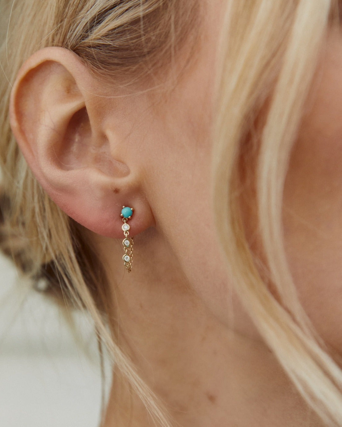 Gemstone Stud with Diamond Chain by Eriness - At Present Jewelry