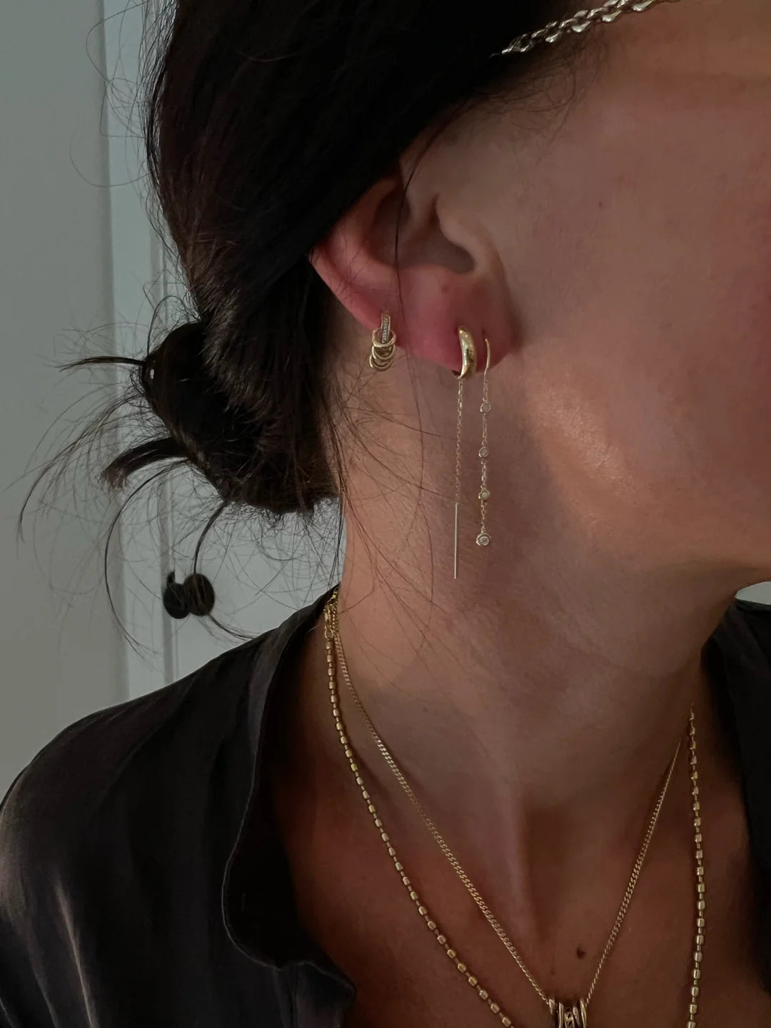 Diamond Drop Threader Earrings by Rebecca Pinto - At Present Jewelry