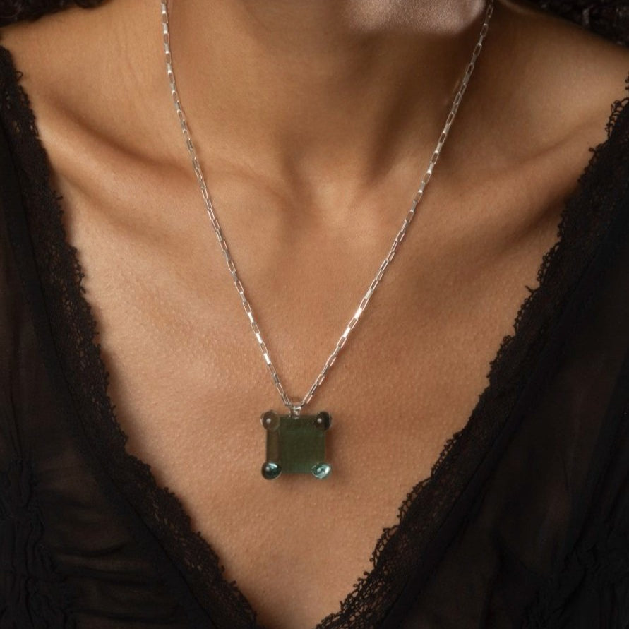 Prong Square Necklace by KEANE - At Present Jewelry