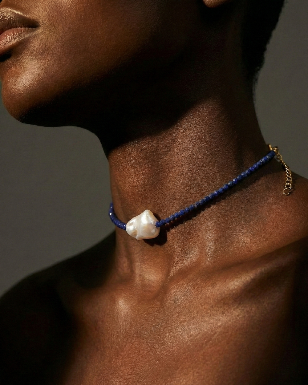 Lapis Single Baroque Pearl Gemstone Necklace