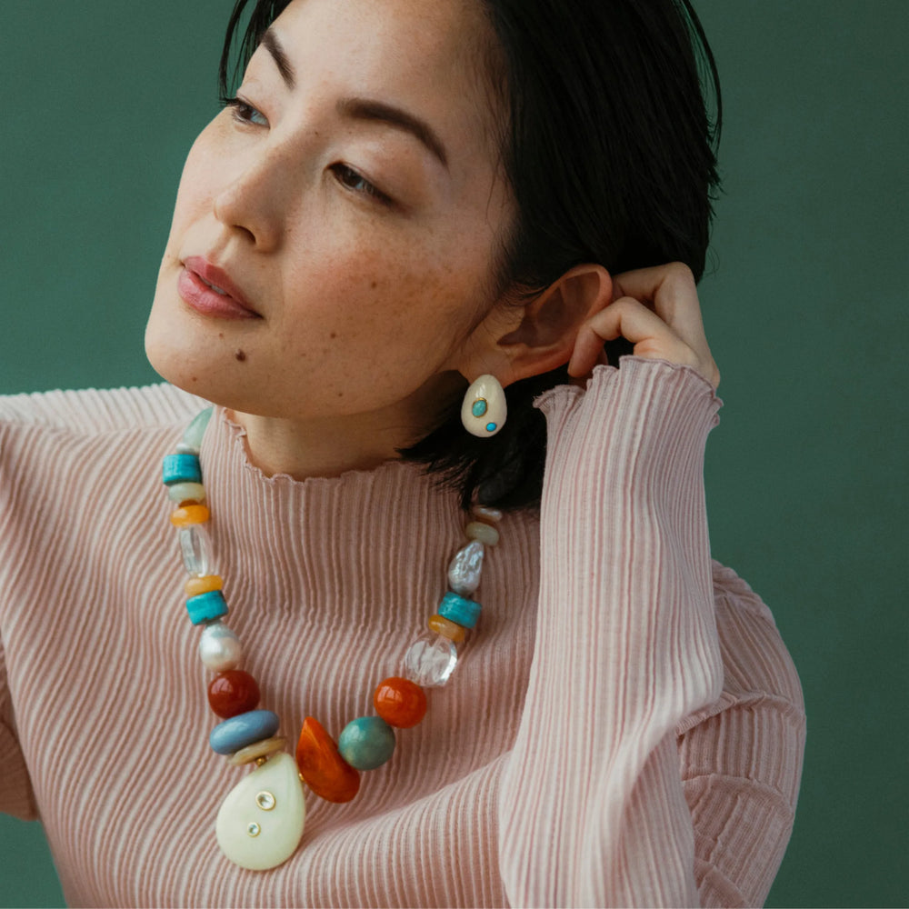 Mini Arp Earrings in Studded Cream by Lizzie Fortunato - At Present Jewelry