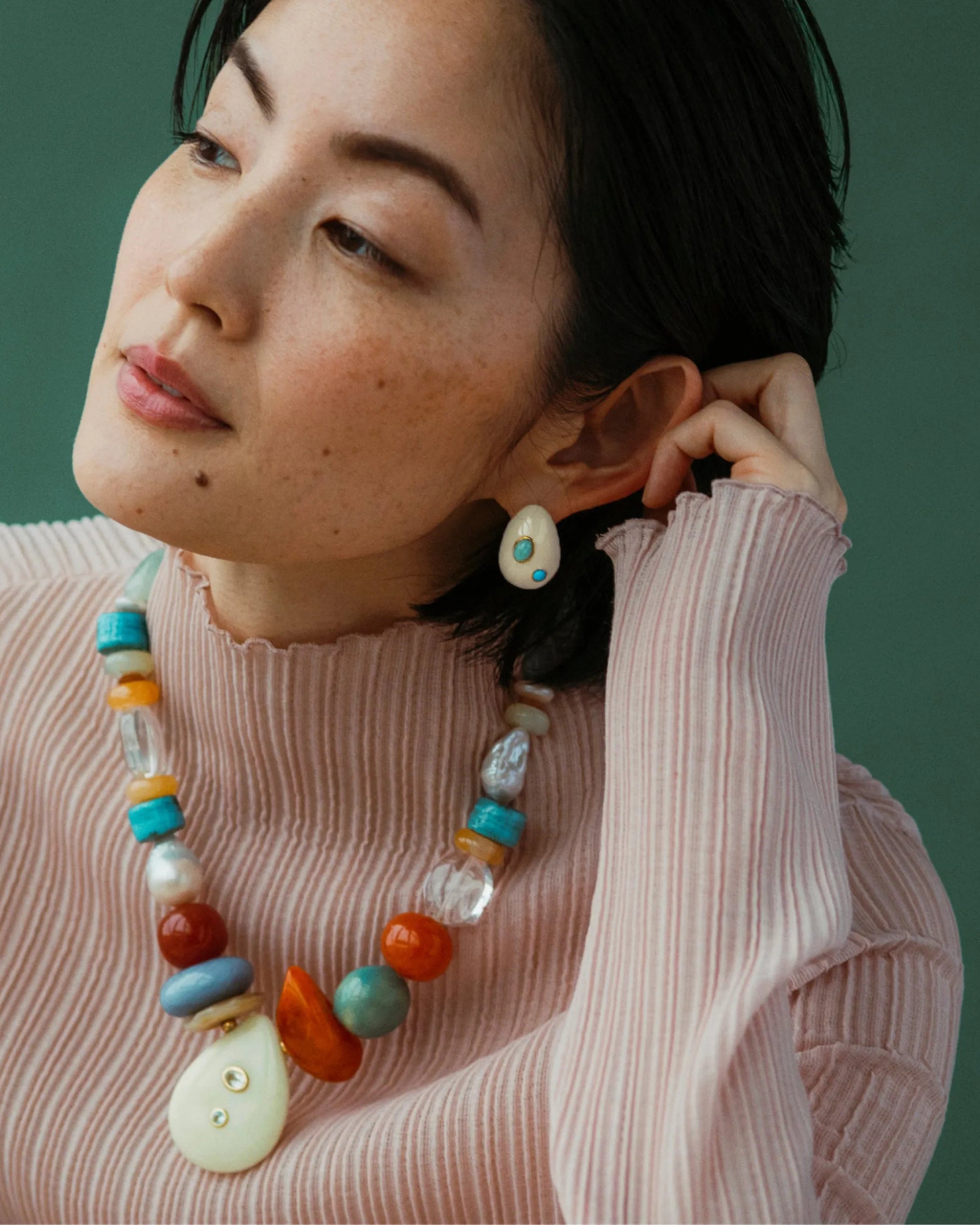 Mini Arp Earrings in Studded Cream by Lizzie Fortunato - At Present Jewelry