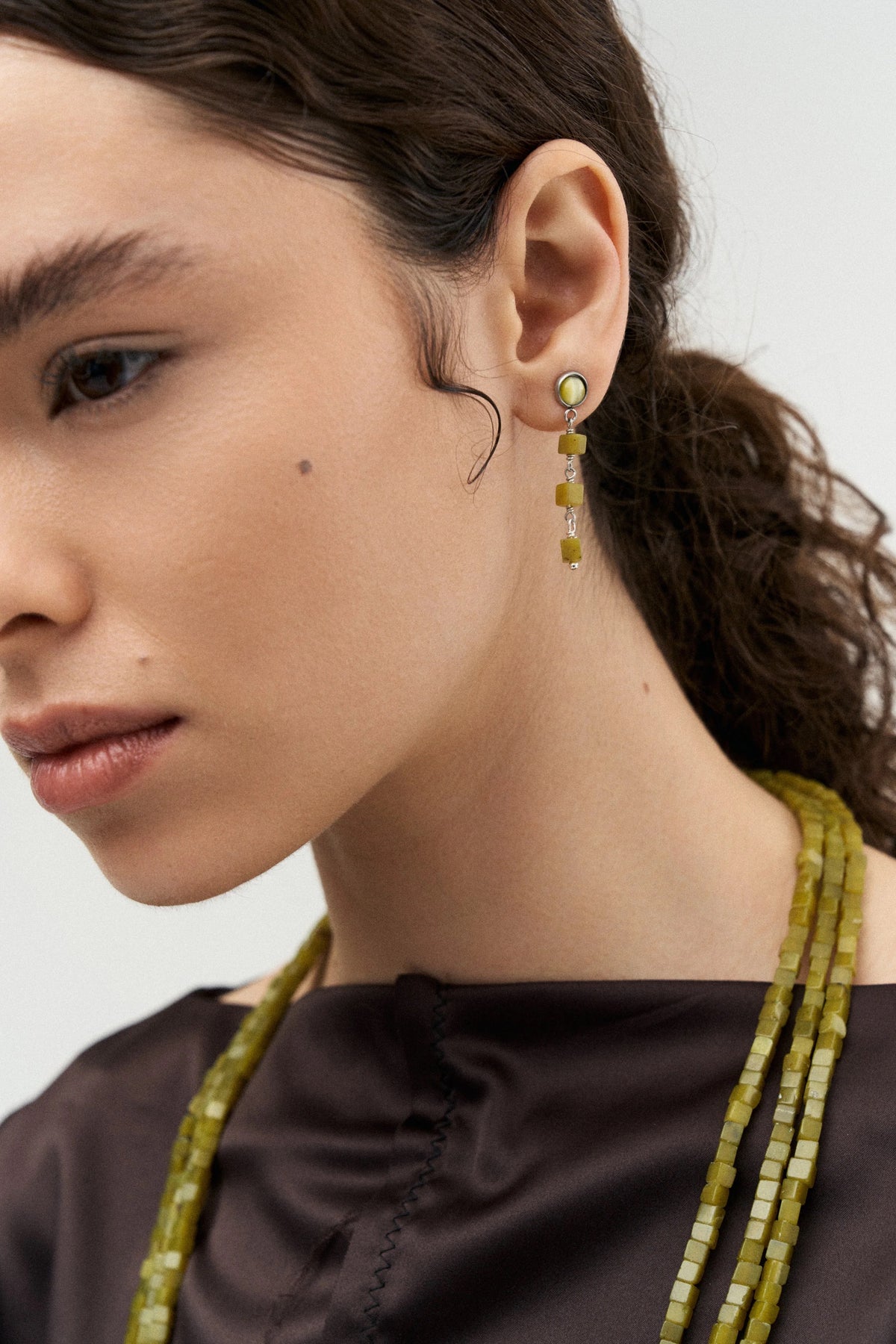 Olive Jade Cube Opera Necklace