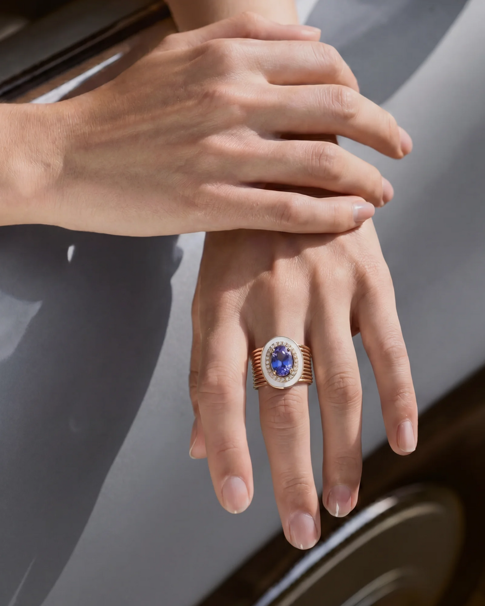Oval Tanzanite Diamond Harem Ring