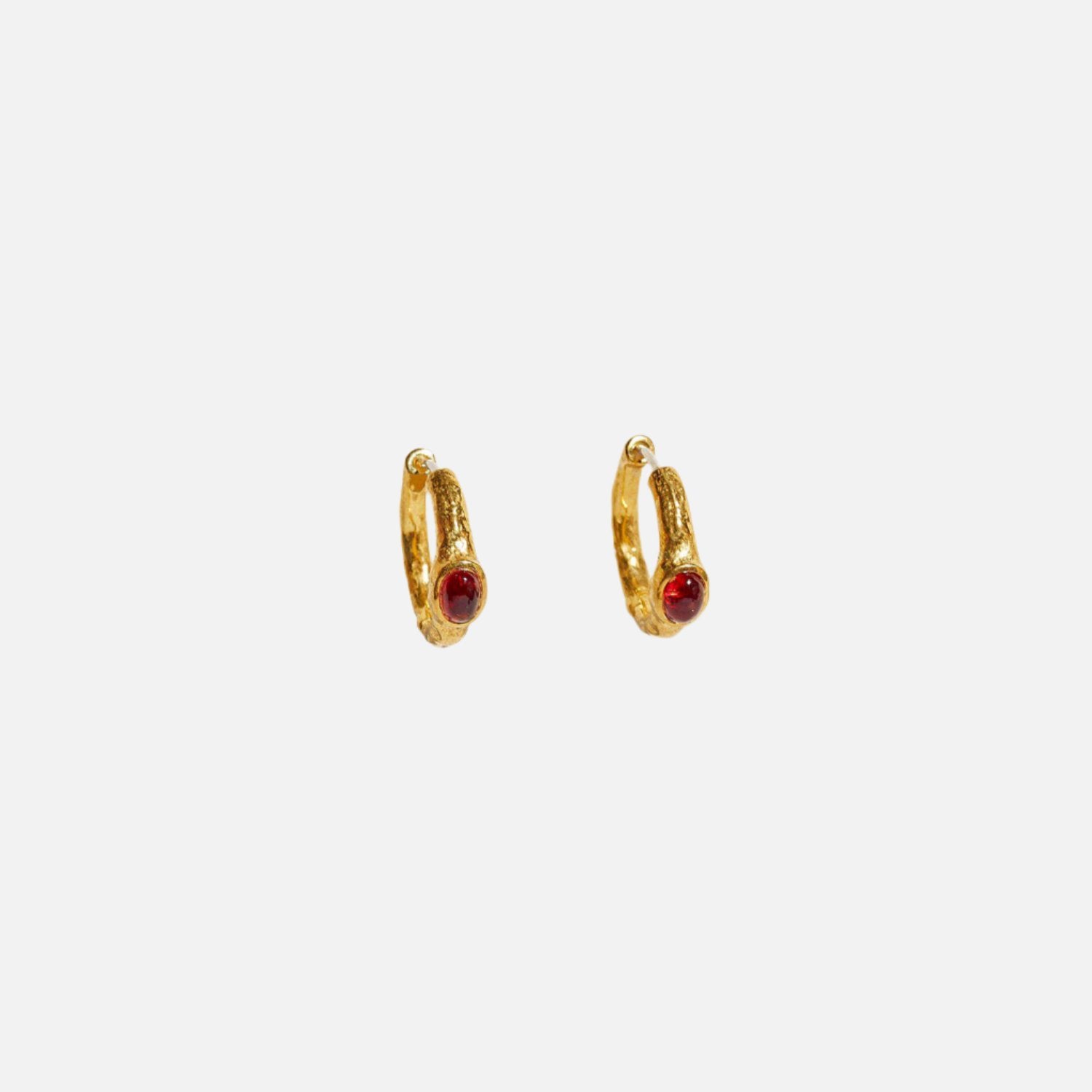 Gold hoop earrings with ruby by Pamela Love. Vivianna Hoop earrings by Pamela Love.