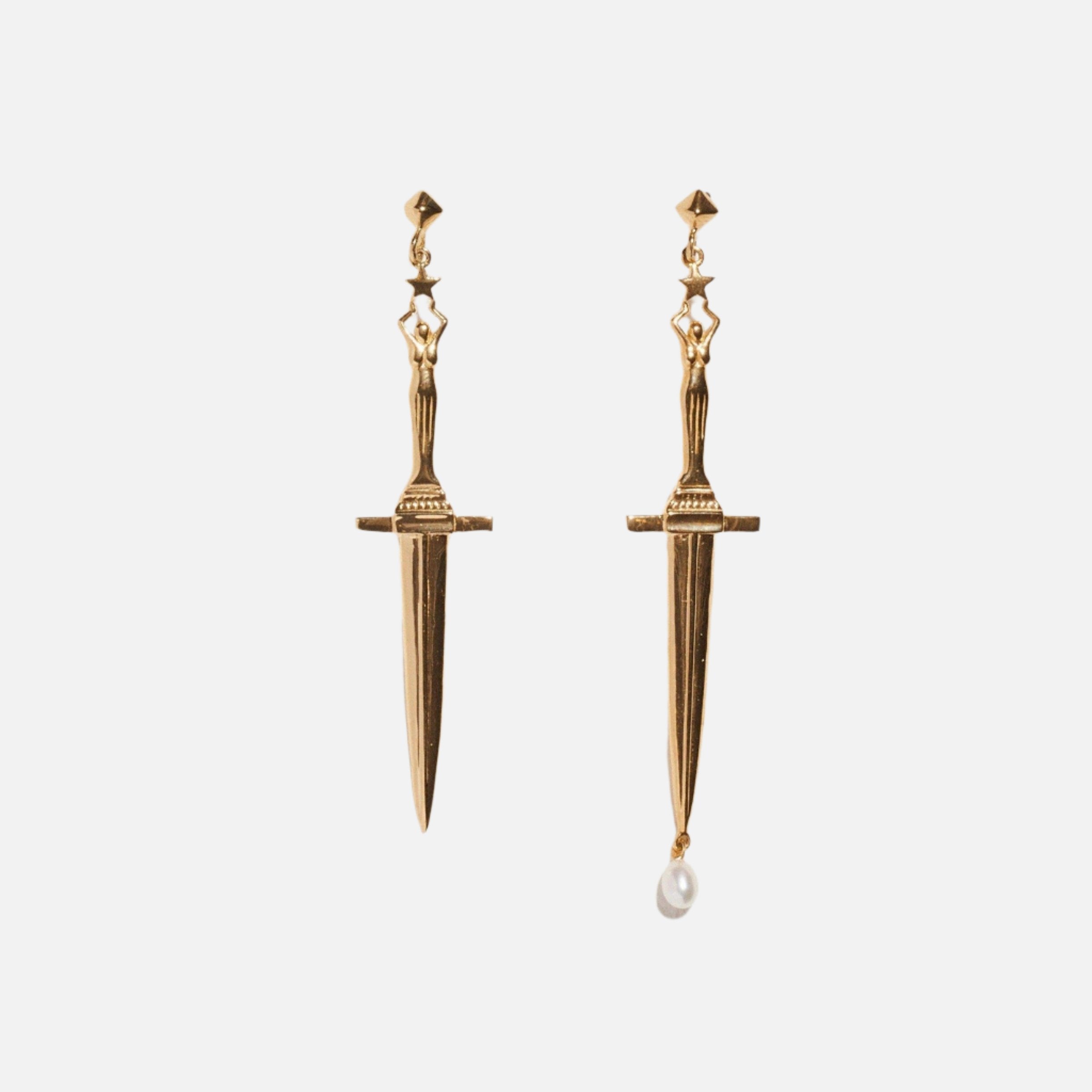 Yellow Gold Dagger Earrings by Pamela Love