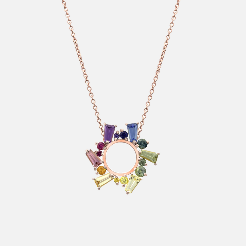 Rainbow Sapphire Small Open Circle Necklace by Meredith Young - At Present Jewelry