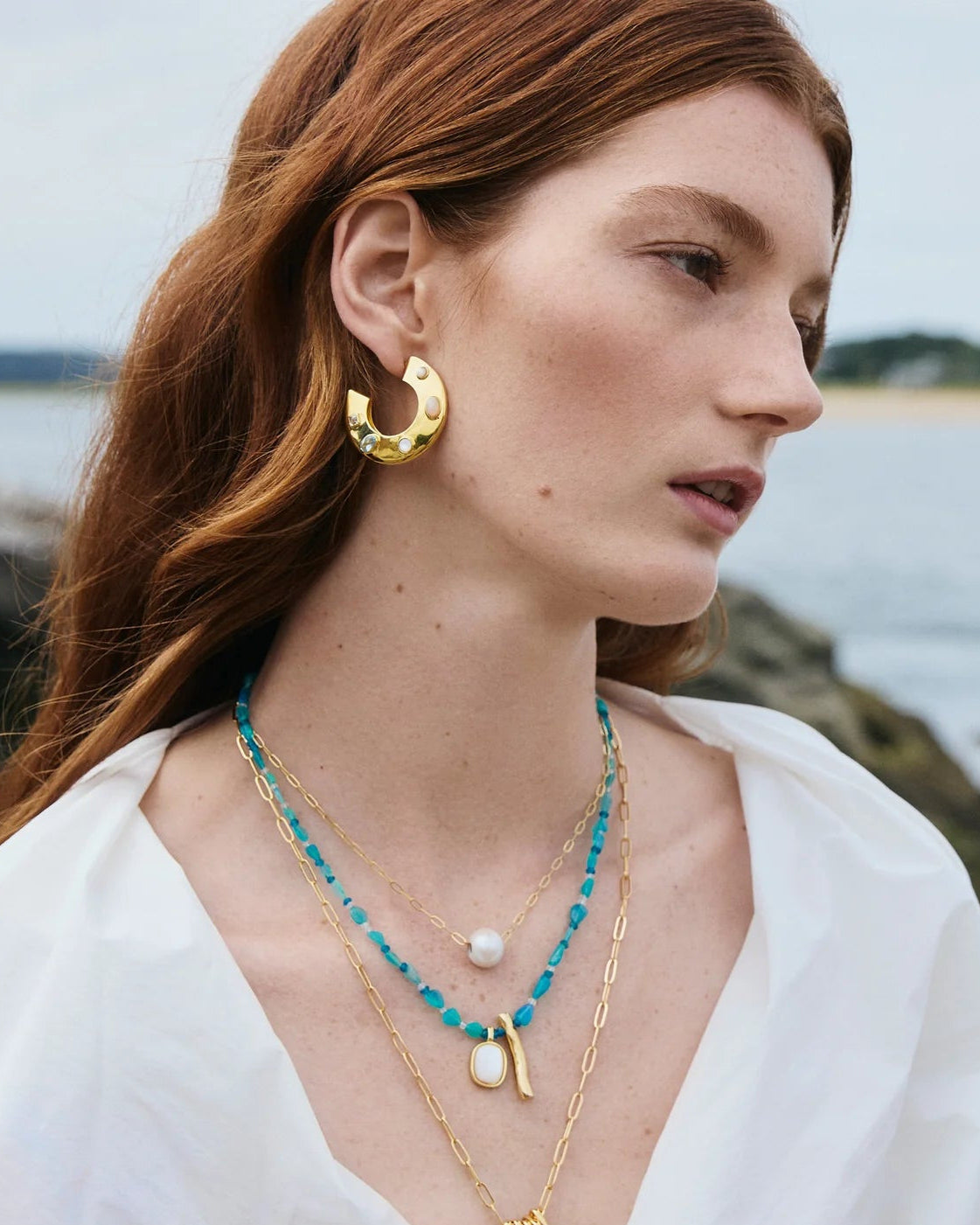 Saucer Hoops in Dotted Pearl by Lizzie Fortunato - At Present Jewelry