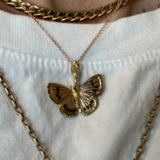 Palos Verde Butterfly Necklace with Shakudo Dots in Rose and Yellow Gold