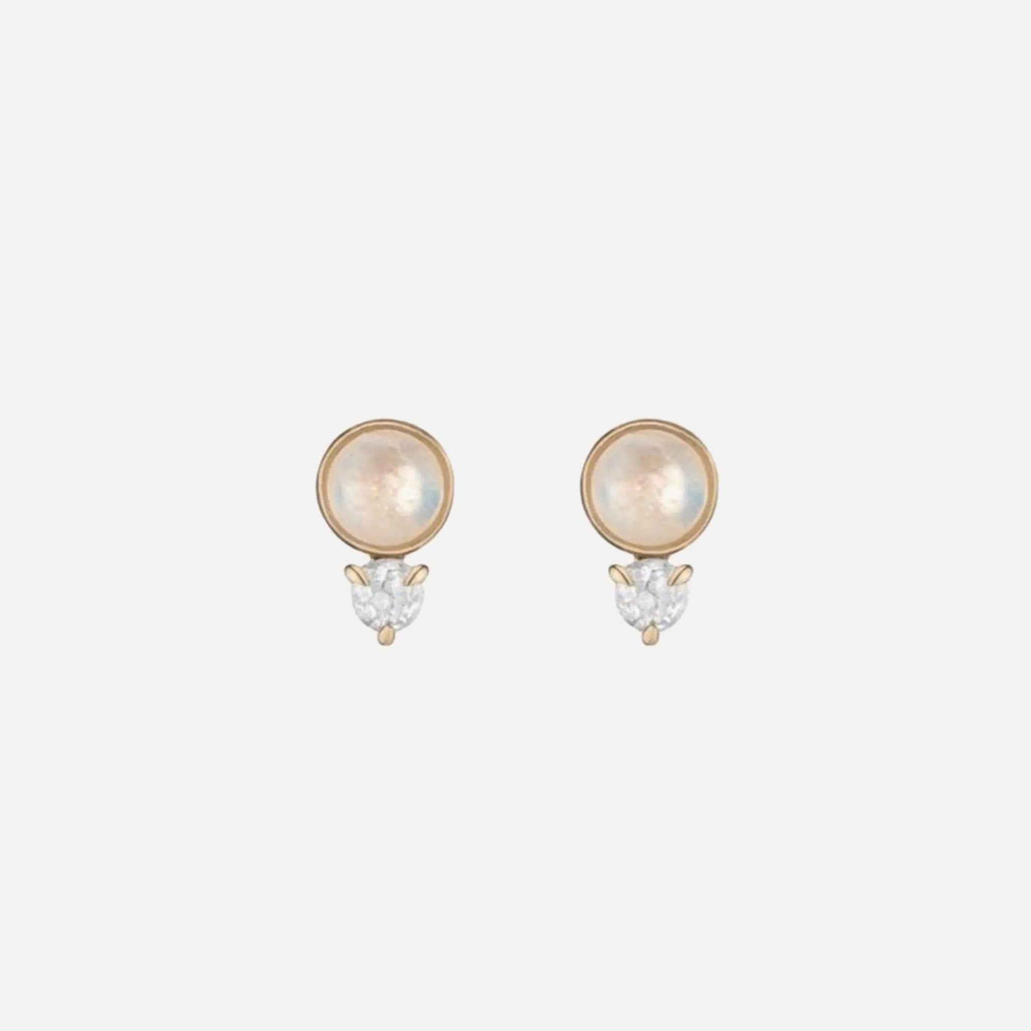 Rainbow Moonstone + Diamond Studs - At Present