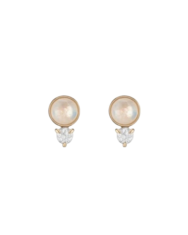 Rainbow Moonstone + Diamond Studs by A.M. Thorne - At Present Jewelry