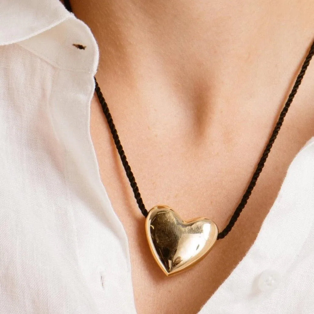 Gold Plated Heart Necklace, Large by Annika Inez - At Present Jewelry