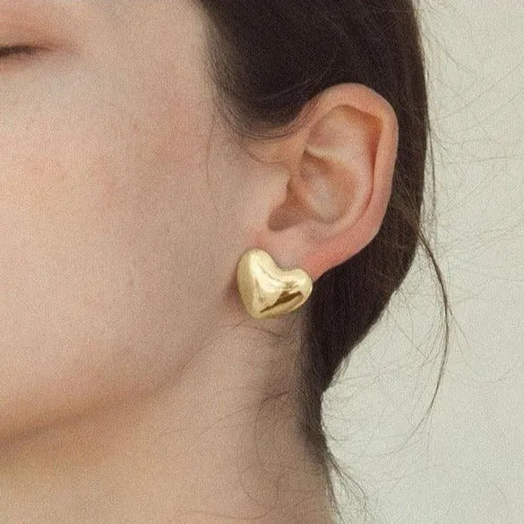 Gold Plated Voluptuous Heart Earrings, Small by Annika Inez - At Present Jewelry