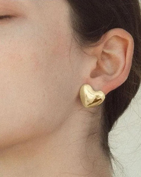 Gold Plated Voluptuous Heart Earrings, Small by Annika Inez - At Present Jewelry