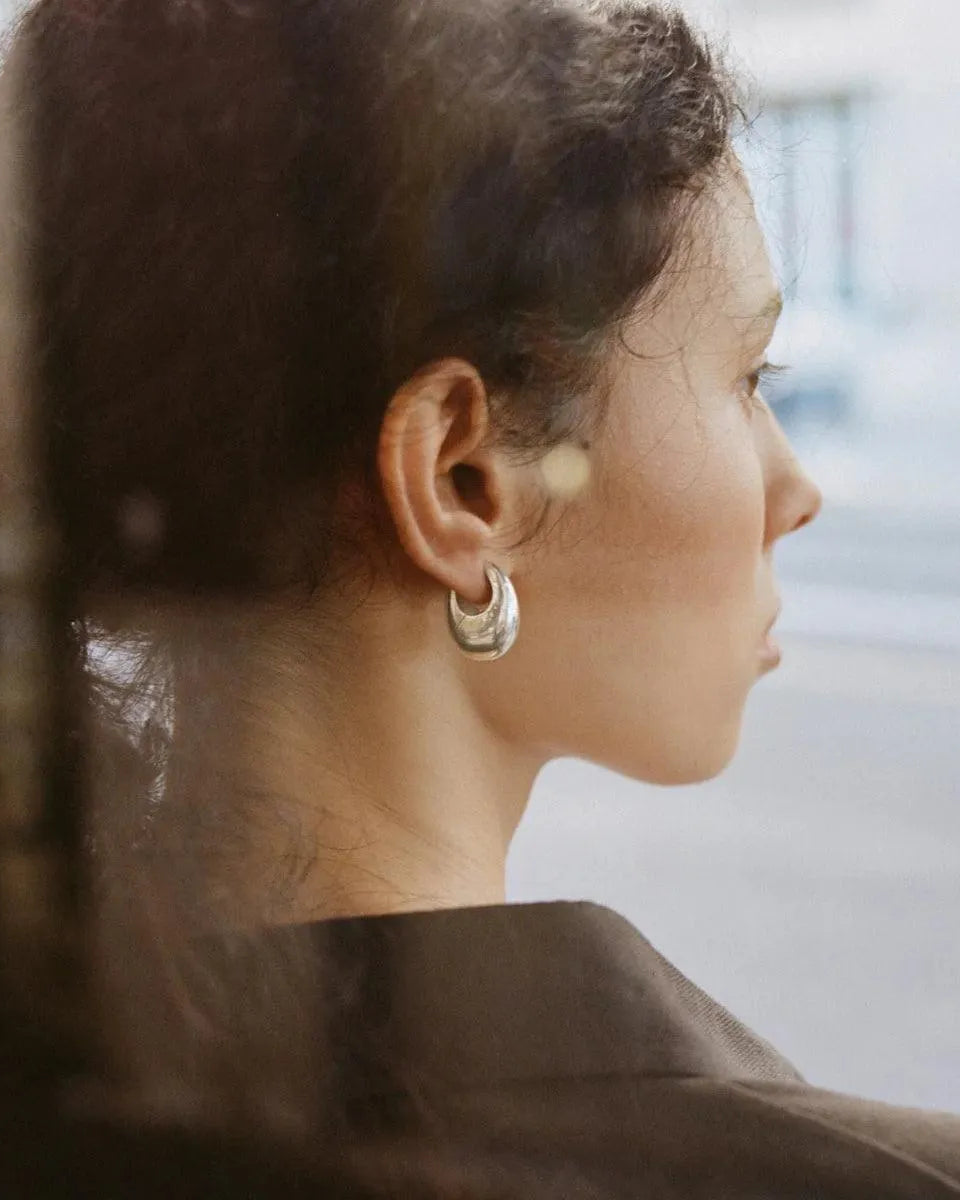 Sloping Hinge Hoop Earrings, Gold Plated, Large by Annika Inez - At Present Jewelry