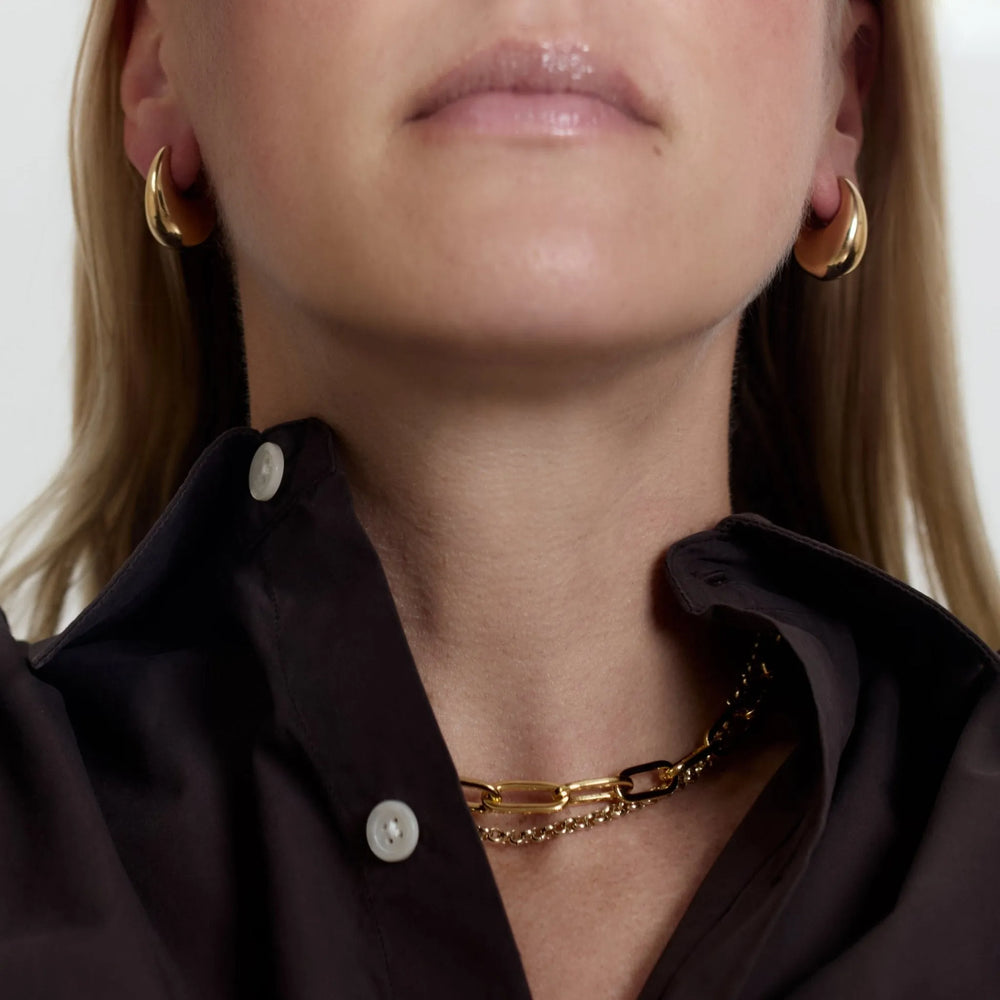 Sloping Hinge Hoop Earrings, Gold Plated, Small by Annika Inez - At Present Jewelry