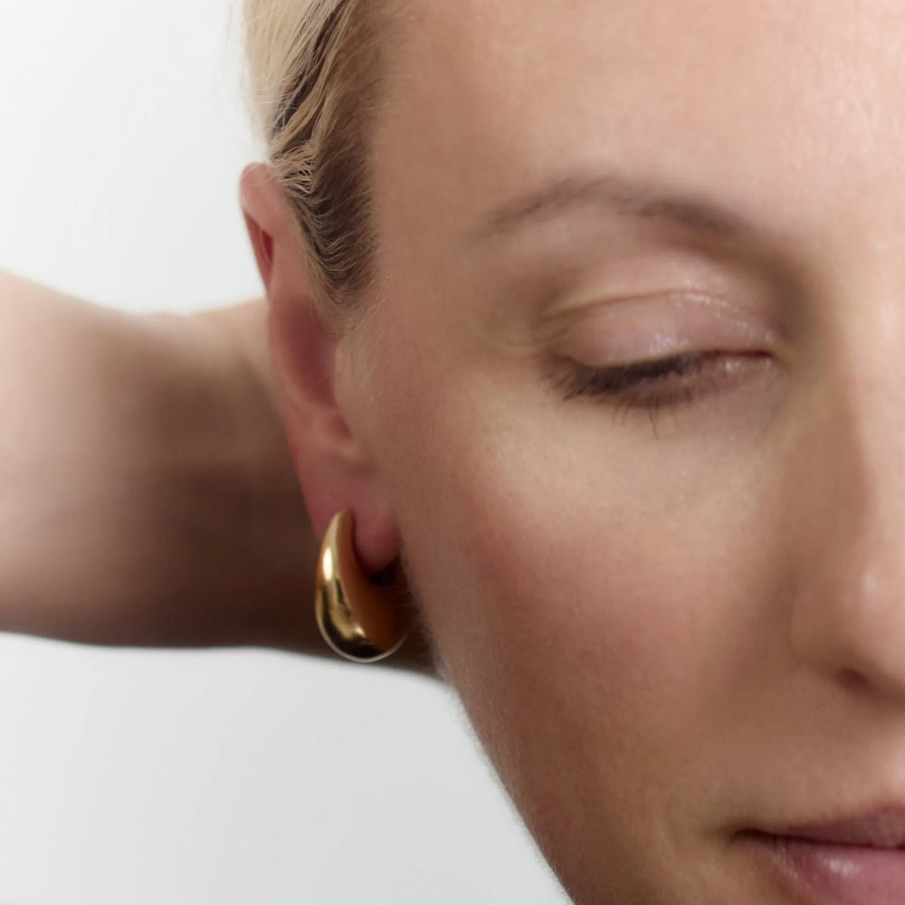 Sloping Hinge Hoop Earrings, Gold Plated, Small by Annika Inez - At Present Jewelry