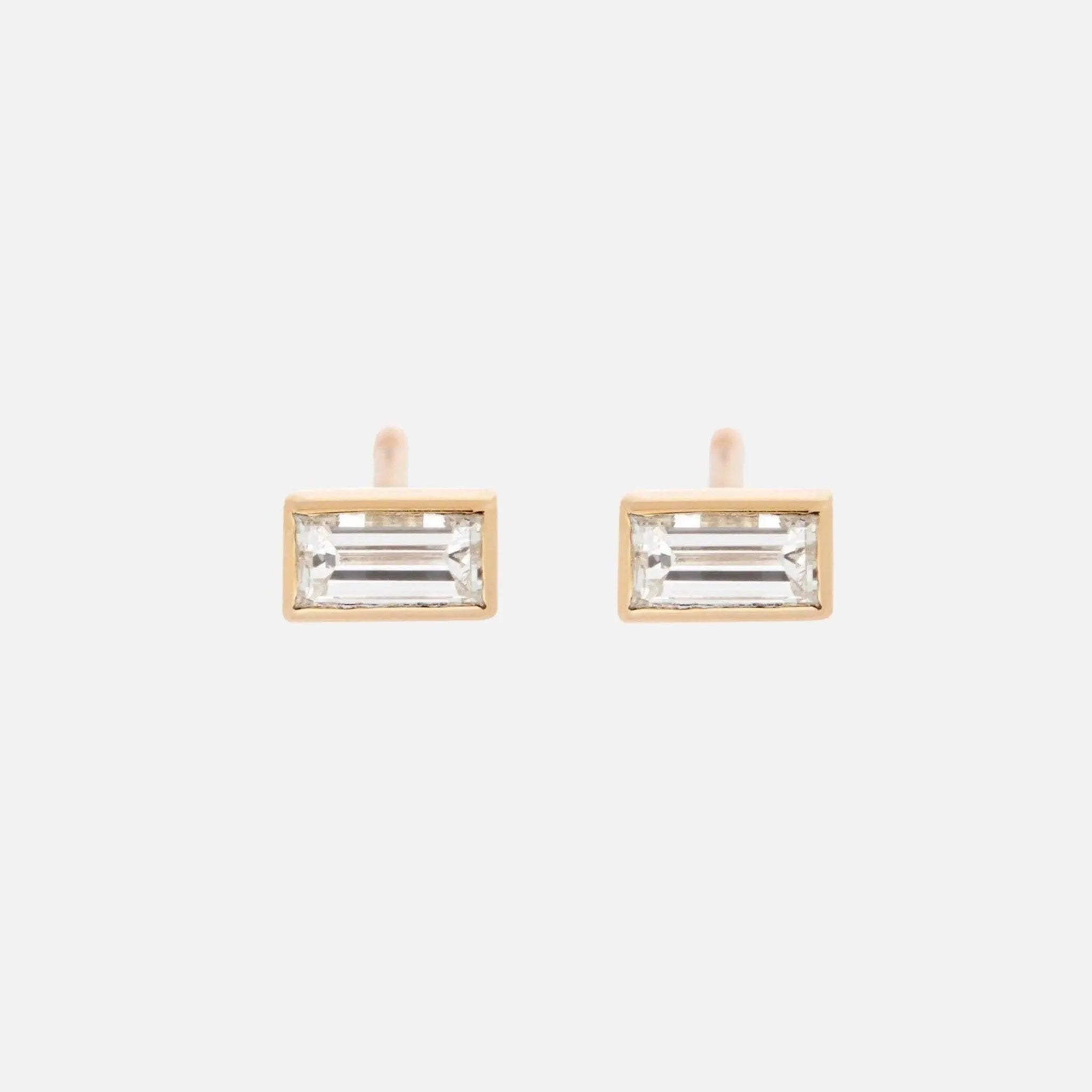 Baguette Diamond Stud retailer / 14k Gold Baguette Diamond Solitaire Earrings / Dainty Diamond Earrings / Small Baby Baguette Studs / Gift for her