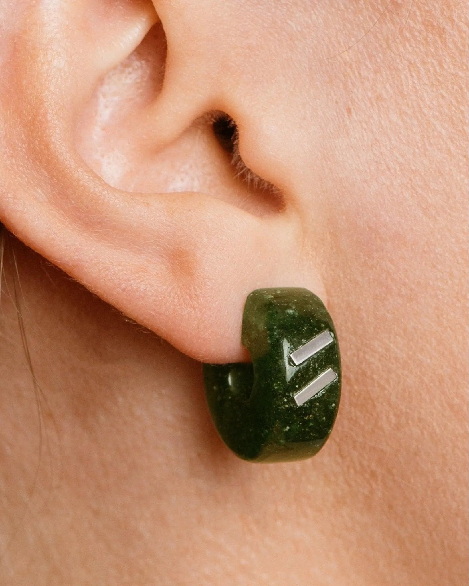 Chubby Stone Huggies, Green Onyx by Bleecker &amp; Prince - At Present Jewelry