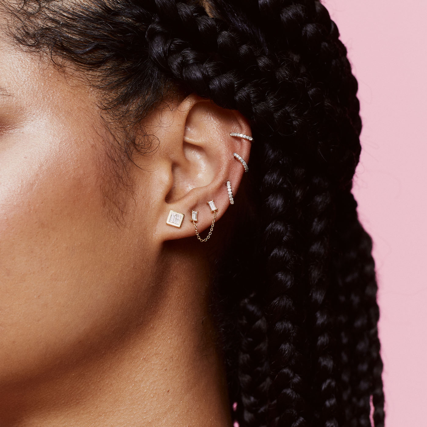 Diamond Baguette Chain Stud by Eriness - At Present Jewelry