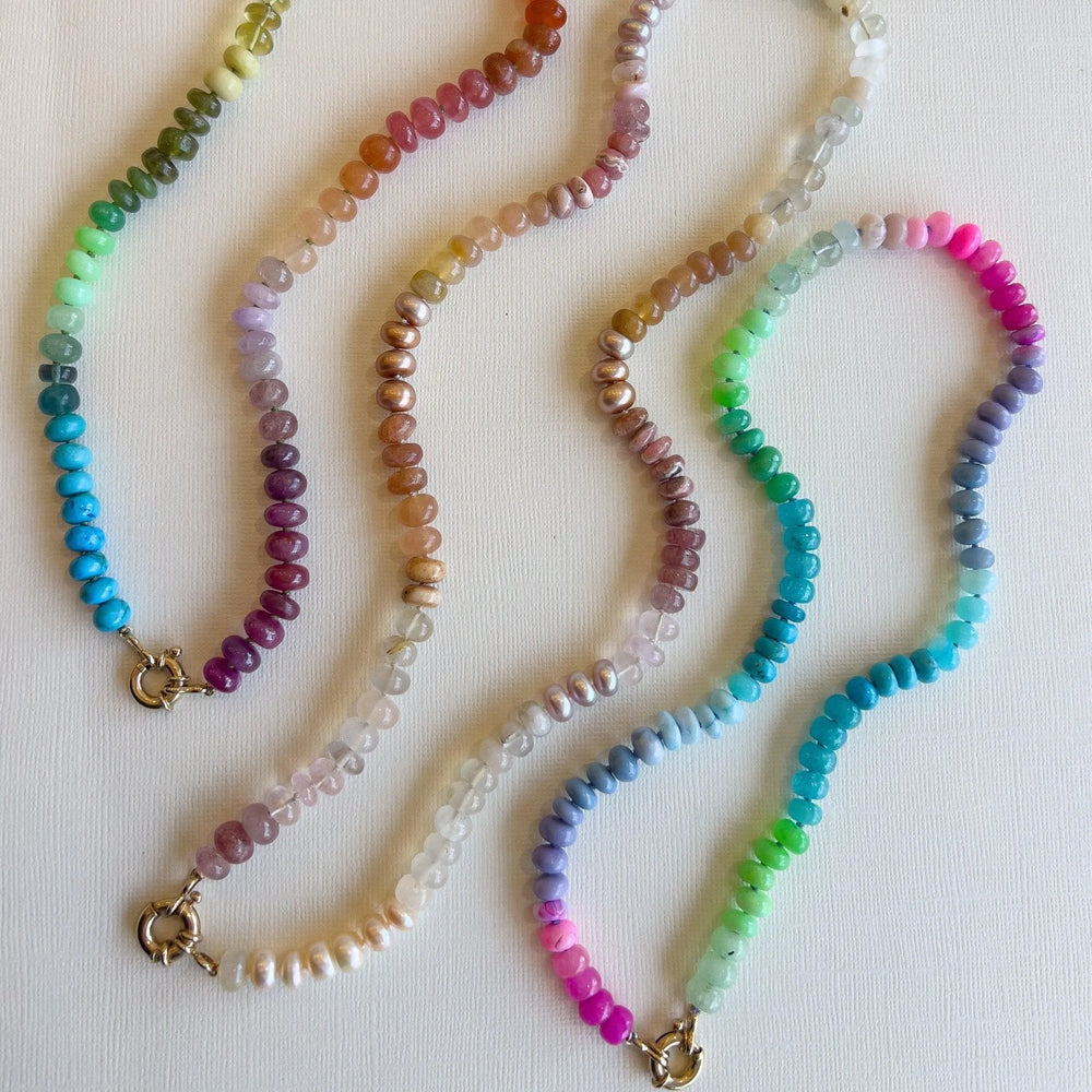 Peach Pearl Cashmere Rainbow Gemstone Necklace by Encirkled Jewelry - At Present Jewelry