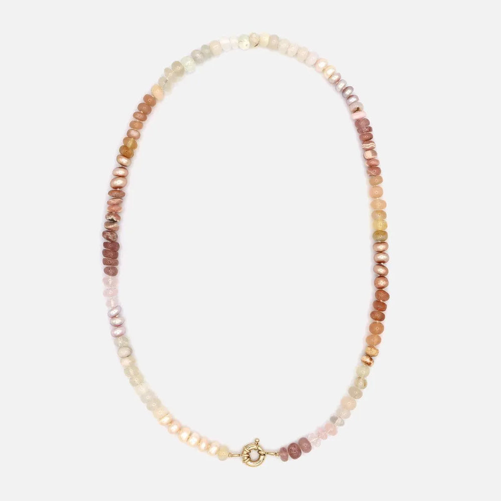 Peach Pearl Cashmere Rainbow Gemstone Necklace by Encirkled Jewelry - At Present Jewelry