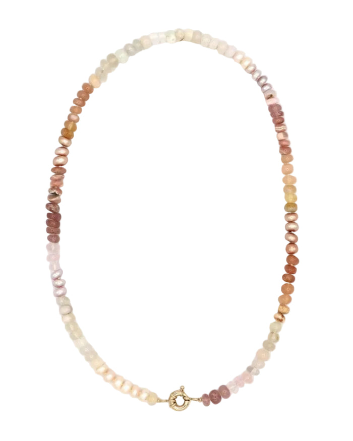 Peach Pearl Cashmere Rainbow Gemstone Necklace by Encirkled Jewelry - At Present Jewelry