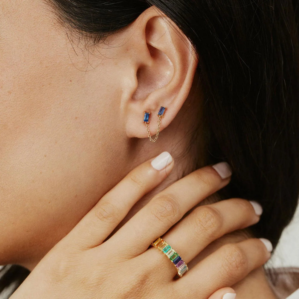 Gemstone Baguette Chain Stud by Eriness - At Present Jewelry