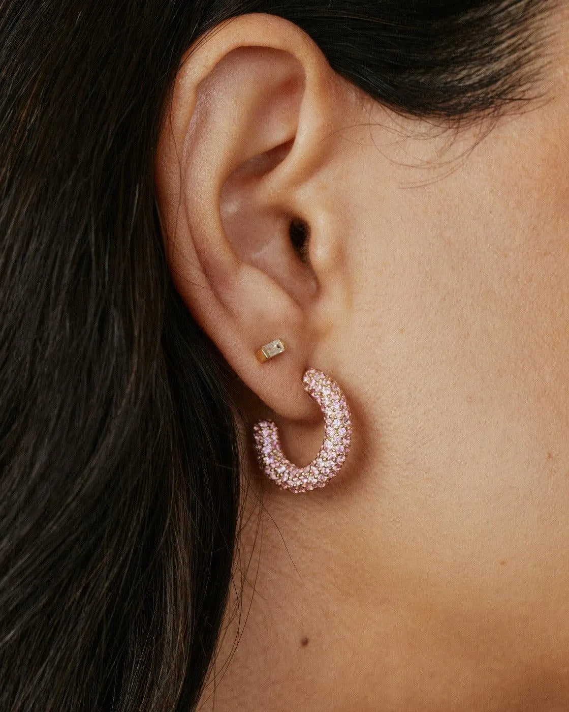 Mini Pink Sapphire Party Hoops by Eriness - At Present Jewelry
