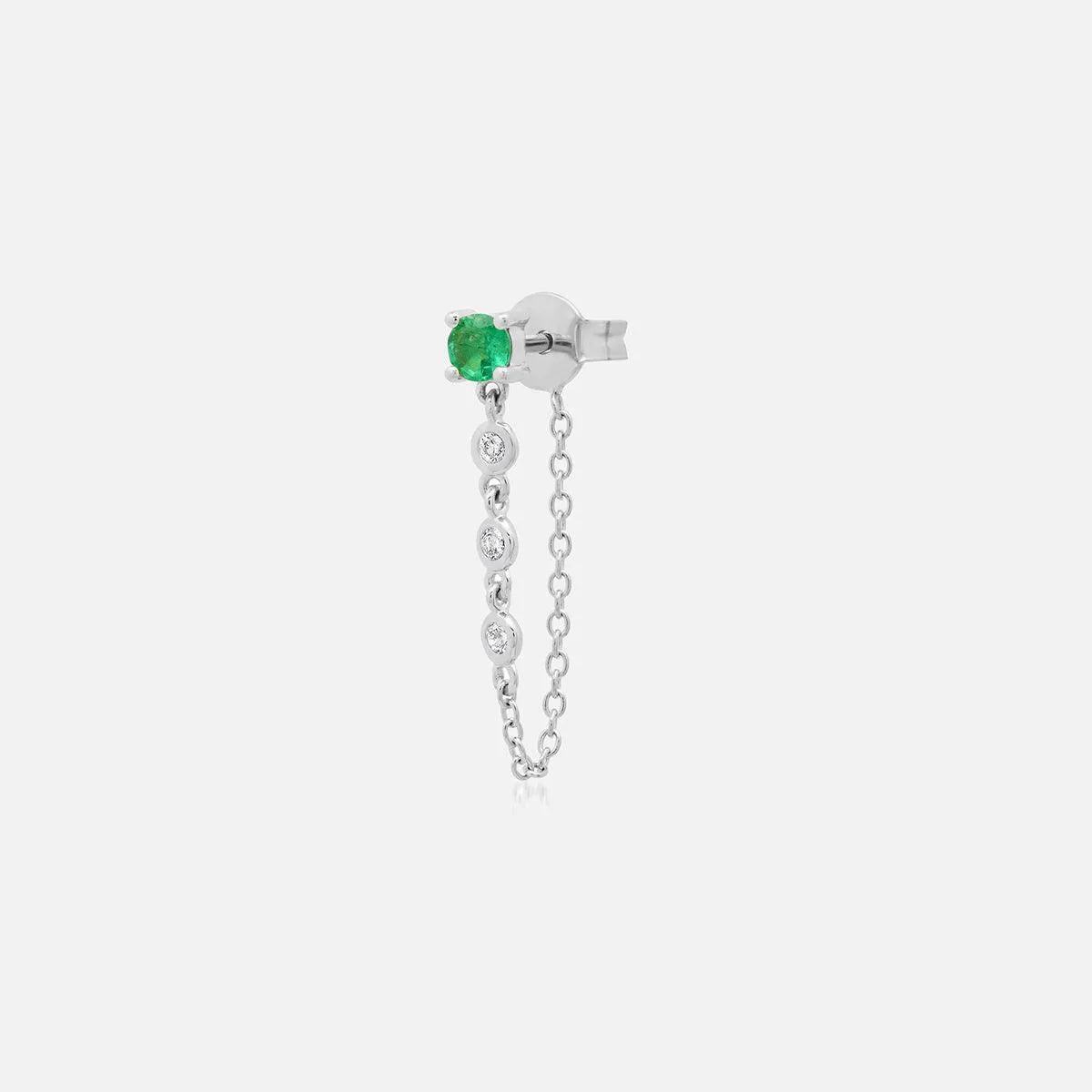 Single Emerald Stud with Diamond Chain - At Present