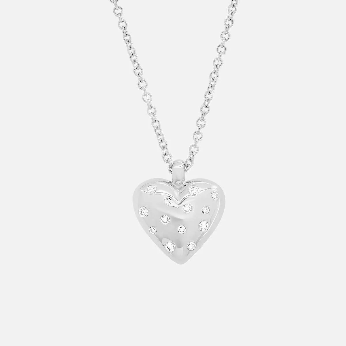 Small Reversible Diamond and Gold Puffy Heart Necklace - At Present