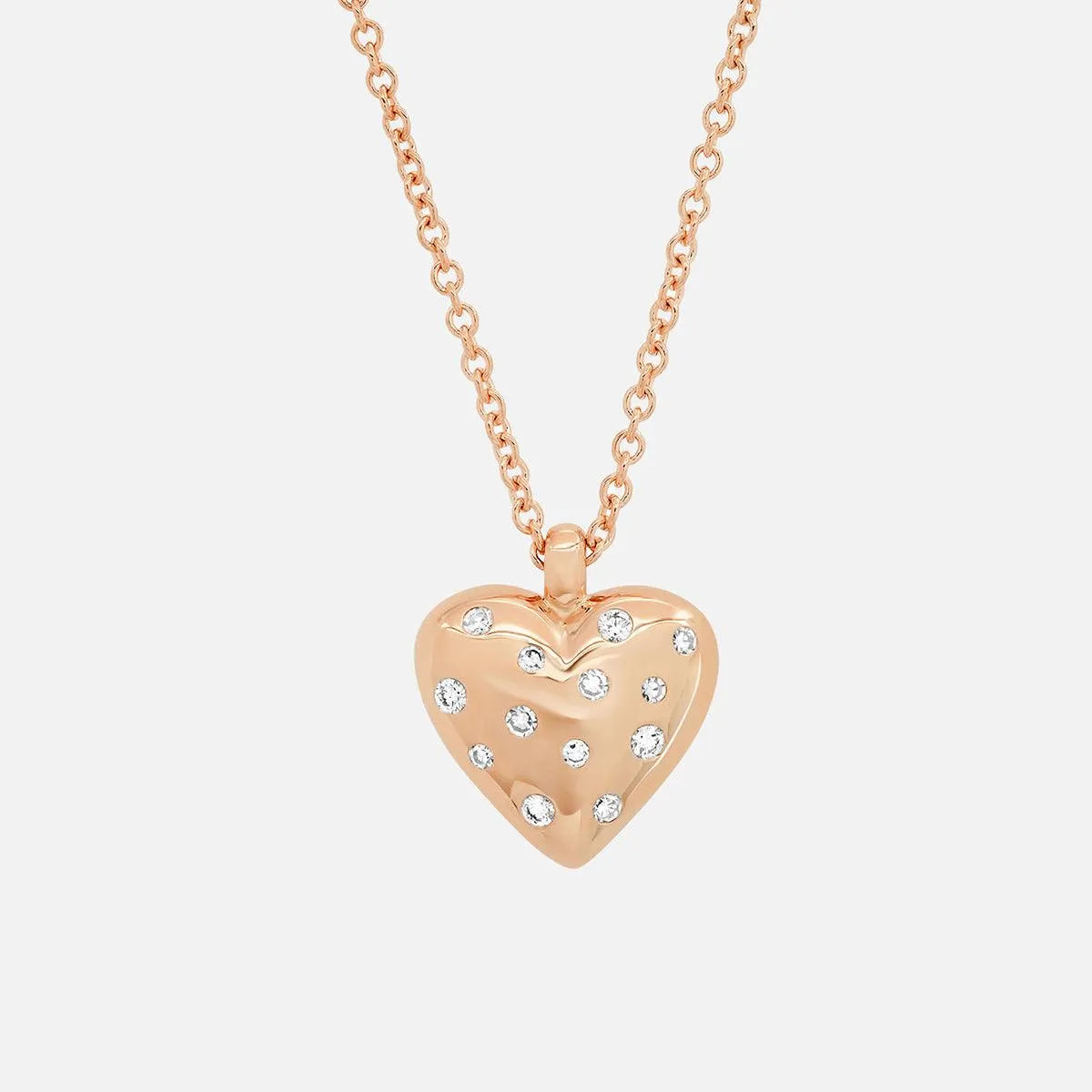 Small Reversible Diamond and Gold Puffy Heart Necklace - At Present