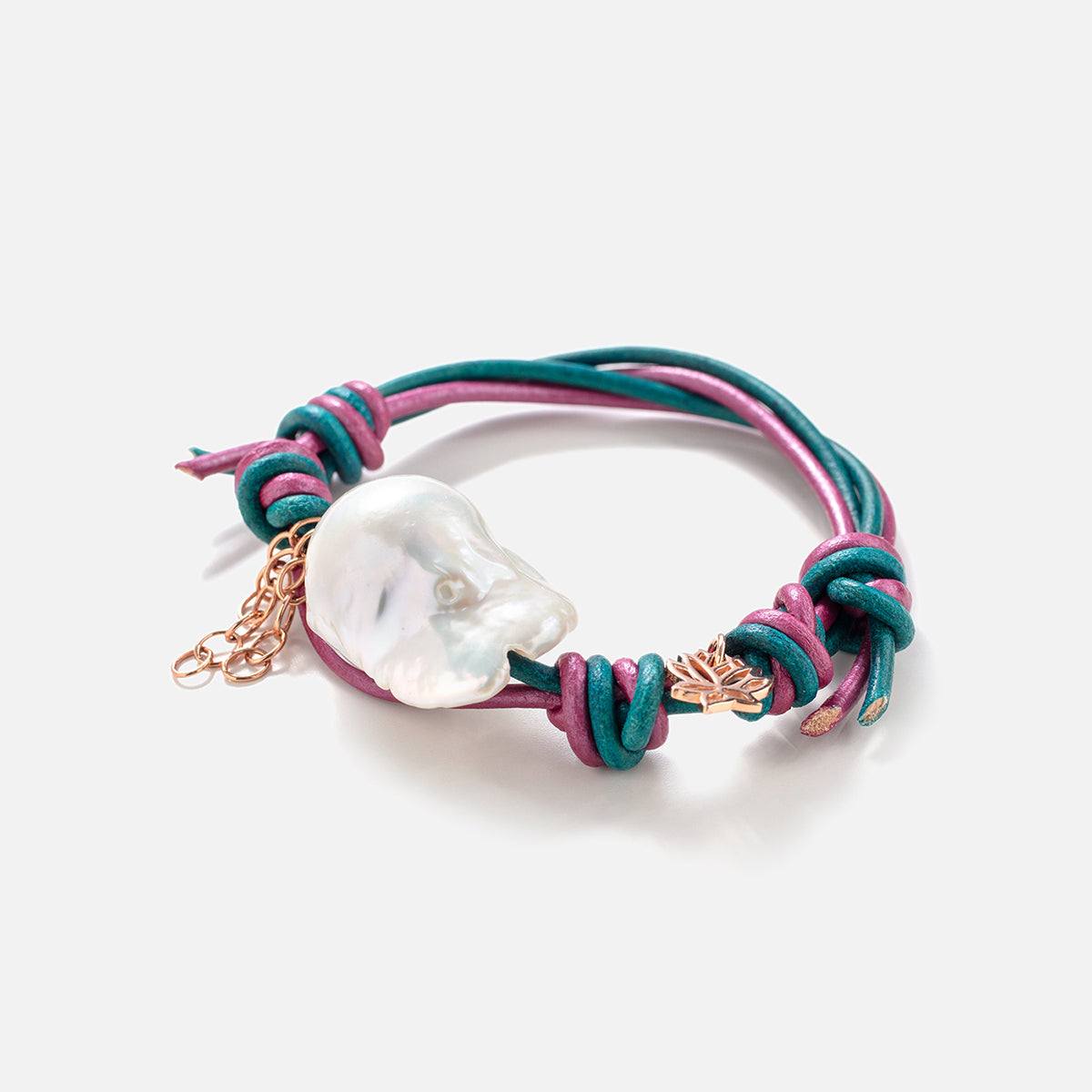 Under The Sea Baroque Pearl Rose Gold Flower Chain Bracelet