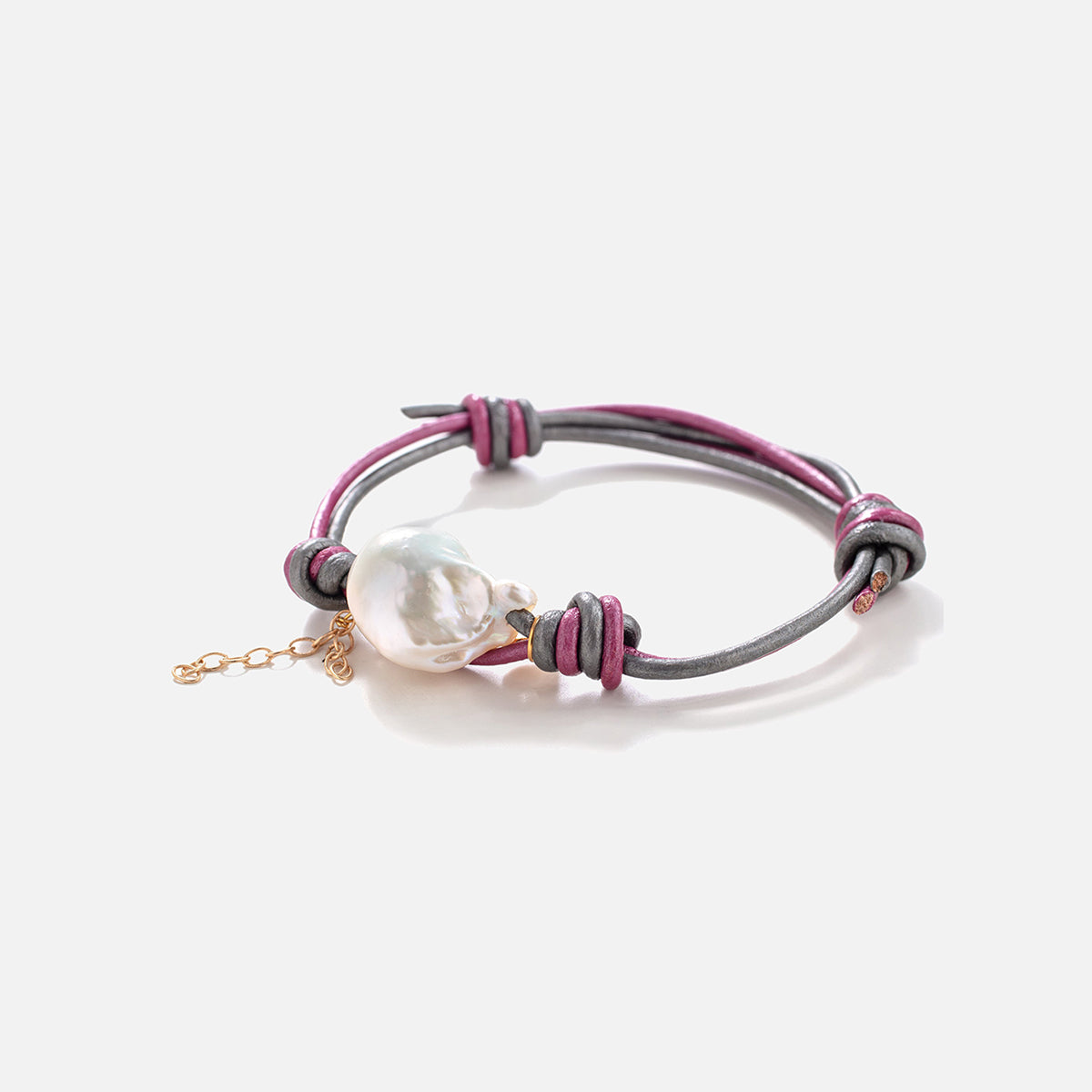 Barbie Baroque Pearl Gold  Heart Chain Leather Bracelet