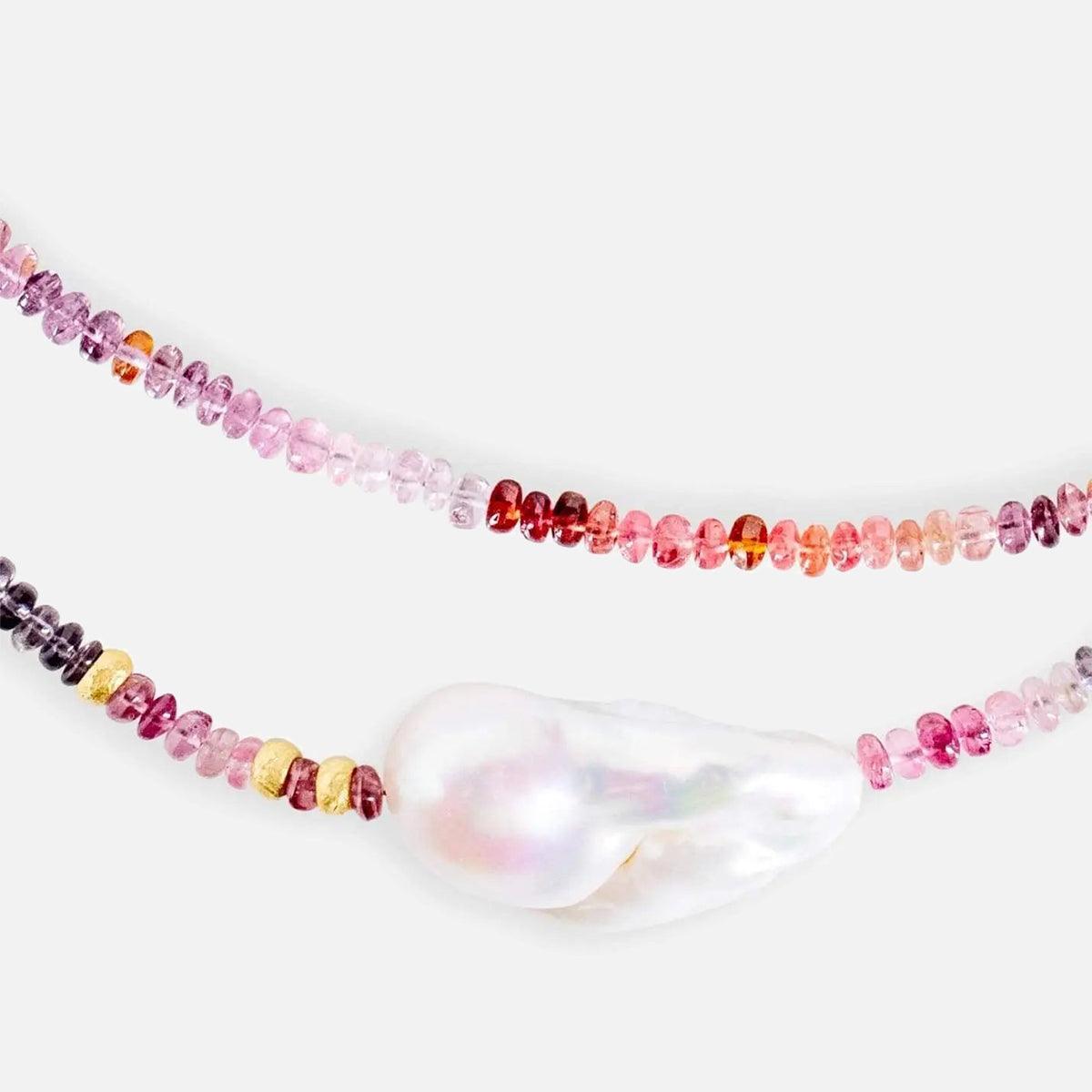 Cotton Candy Spinel Gold Baroque Pearl Necklace - At Present
