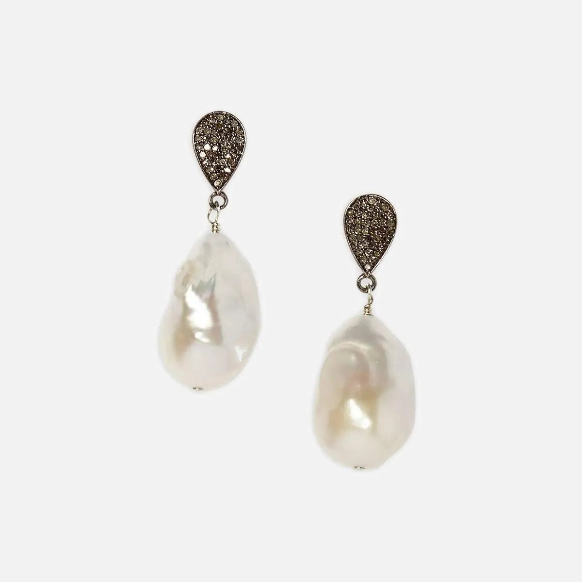 Diamond Teardrop and Baroque Pearl Earrings - At Present