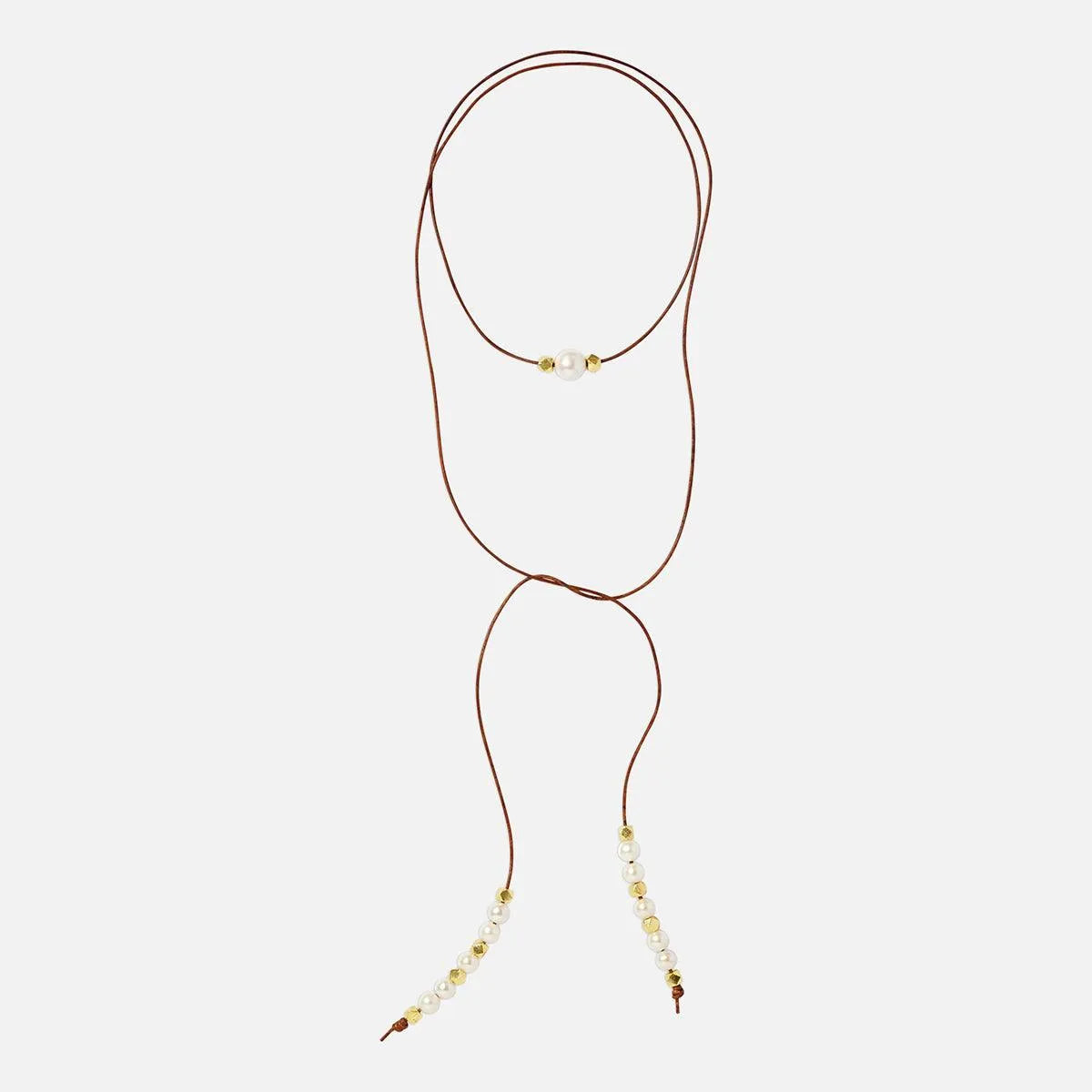 Leather, Pearl, and Nugget Lariat - At Present