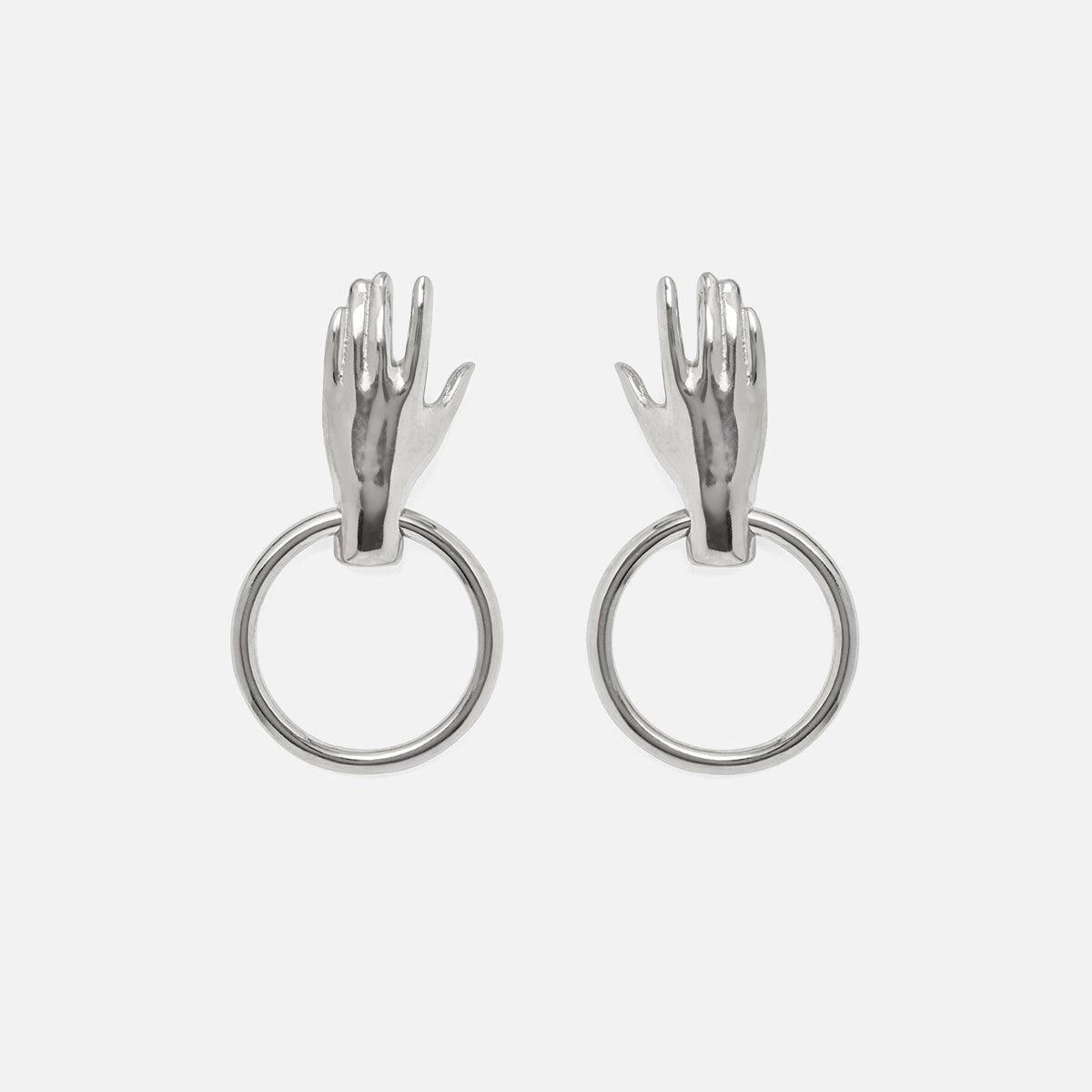 Hand Hoop Earring in Silver - At Present