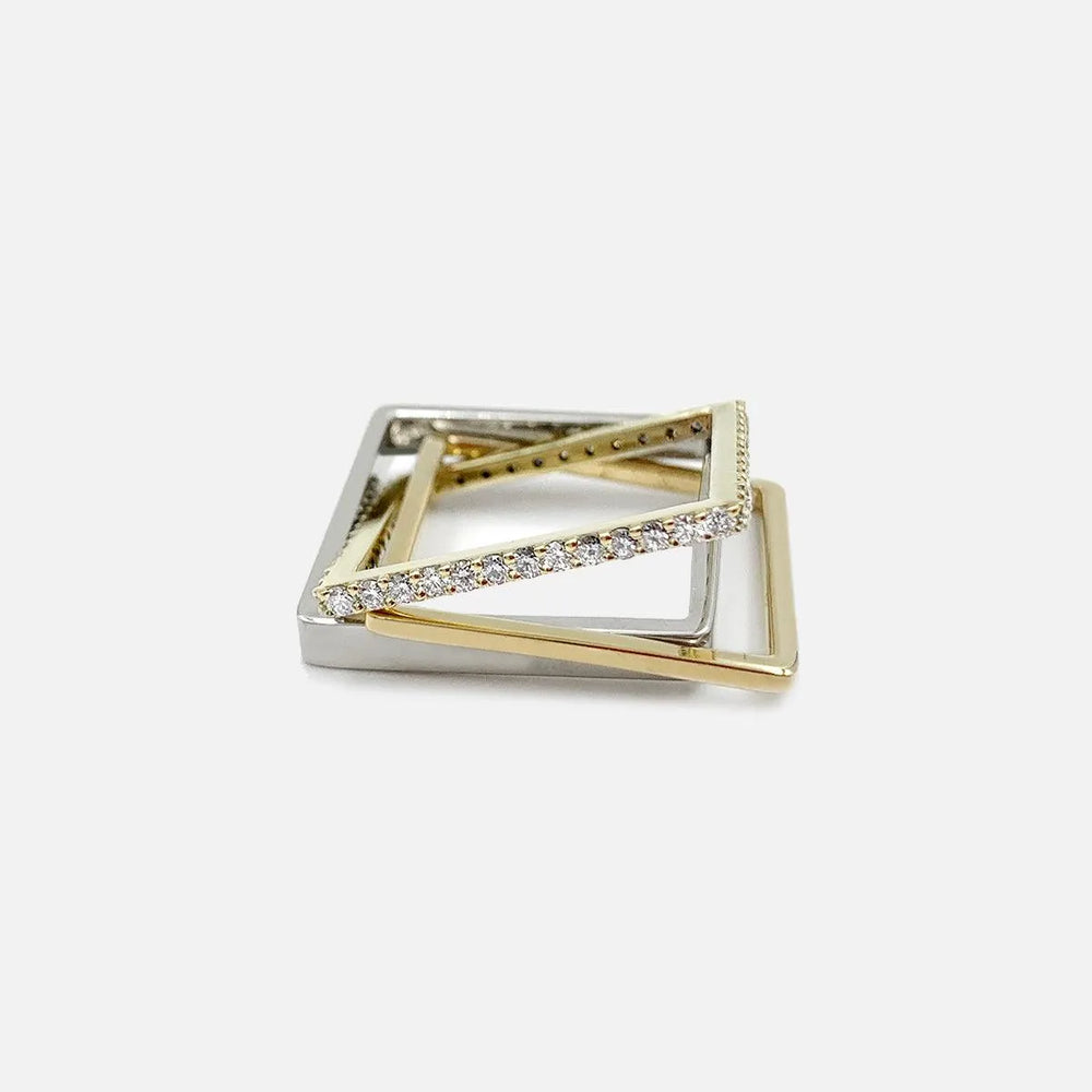 Three Band Puzzle Ring in Yellow and White Gold by Leslie Paige Jewelry - At Present Jewelry