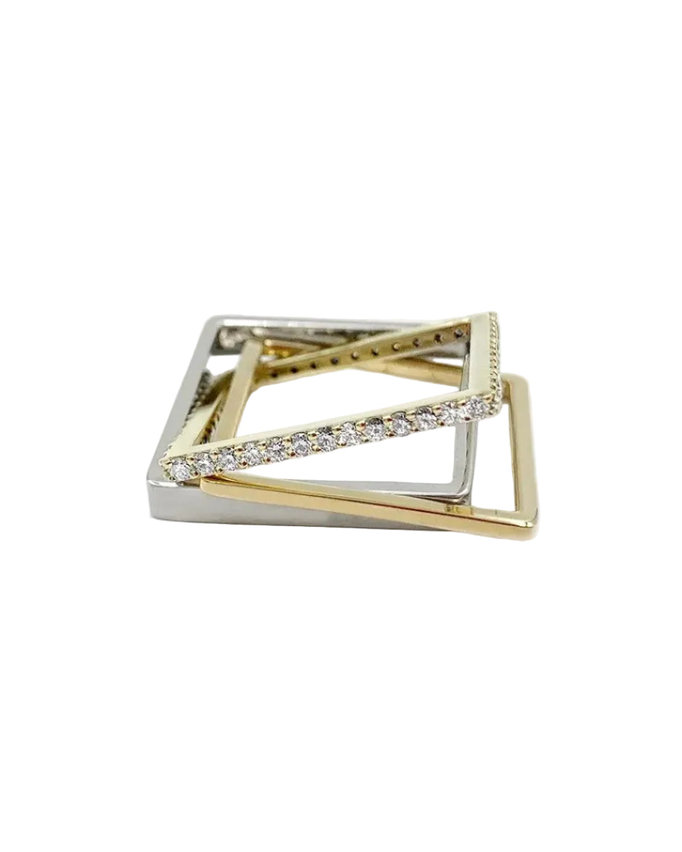 Three Band Puzzle Ring in Yellow and White Gold by Leslie Paige Jewelry - At Present Jewelry