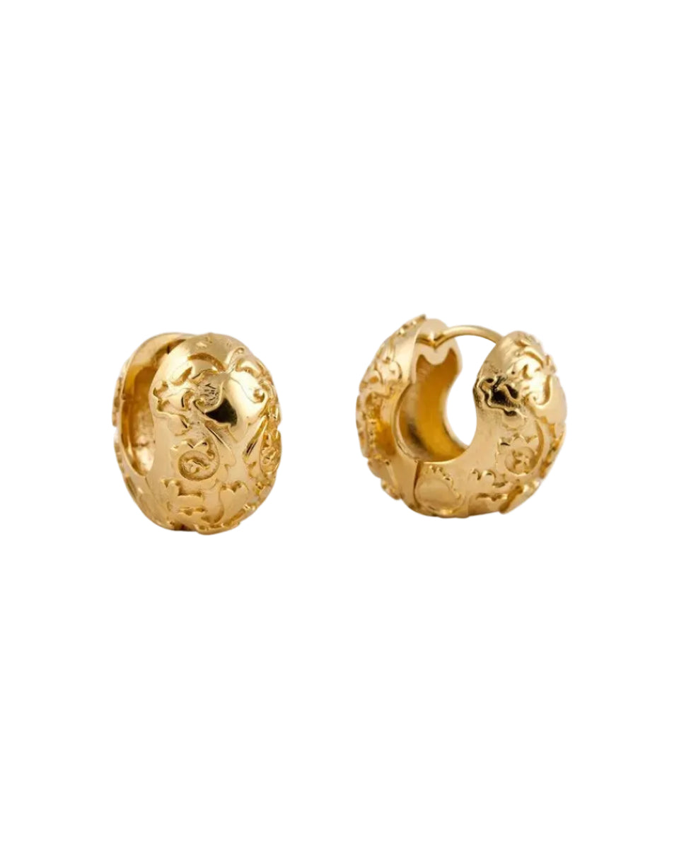 Folk Baroque Huggie Earrings by MM Druck - At Present Jewelry