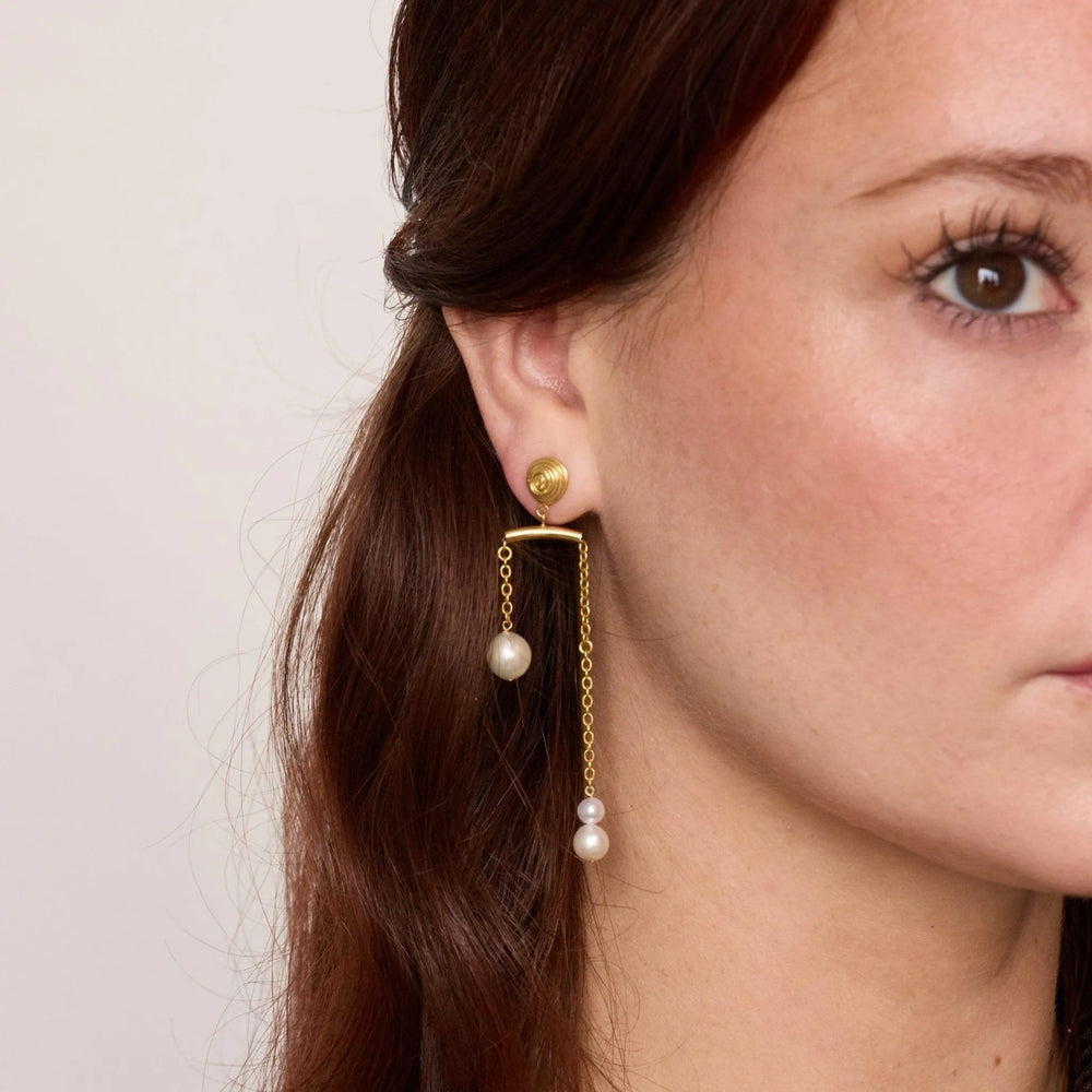 Pulley Pearl Stud Earrings by Monbouquette - At Present Jewelry