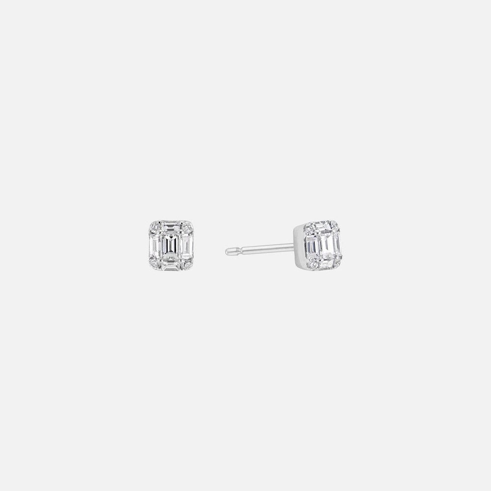 Petite Emerald Cut Illusion Diamond Stud Earrings by Ri Noor - At Present Jewelry