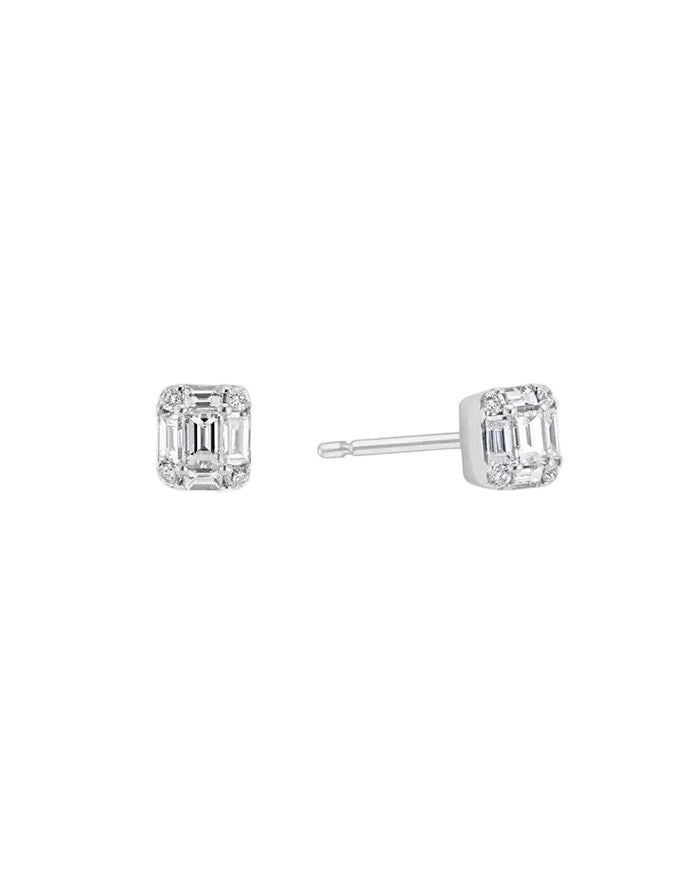 Petite Emerald Cut Illusion Diamond Stud Earrings by Ri Noor - At Present Jewelry
