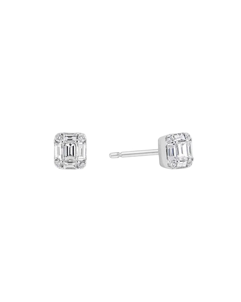 Petite Emerald Cut Illusion Diamond Stud Earrings by Ri Noor - At Present Jewelry