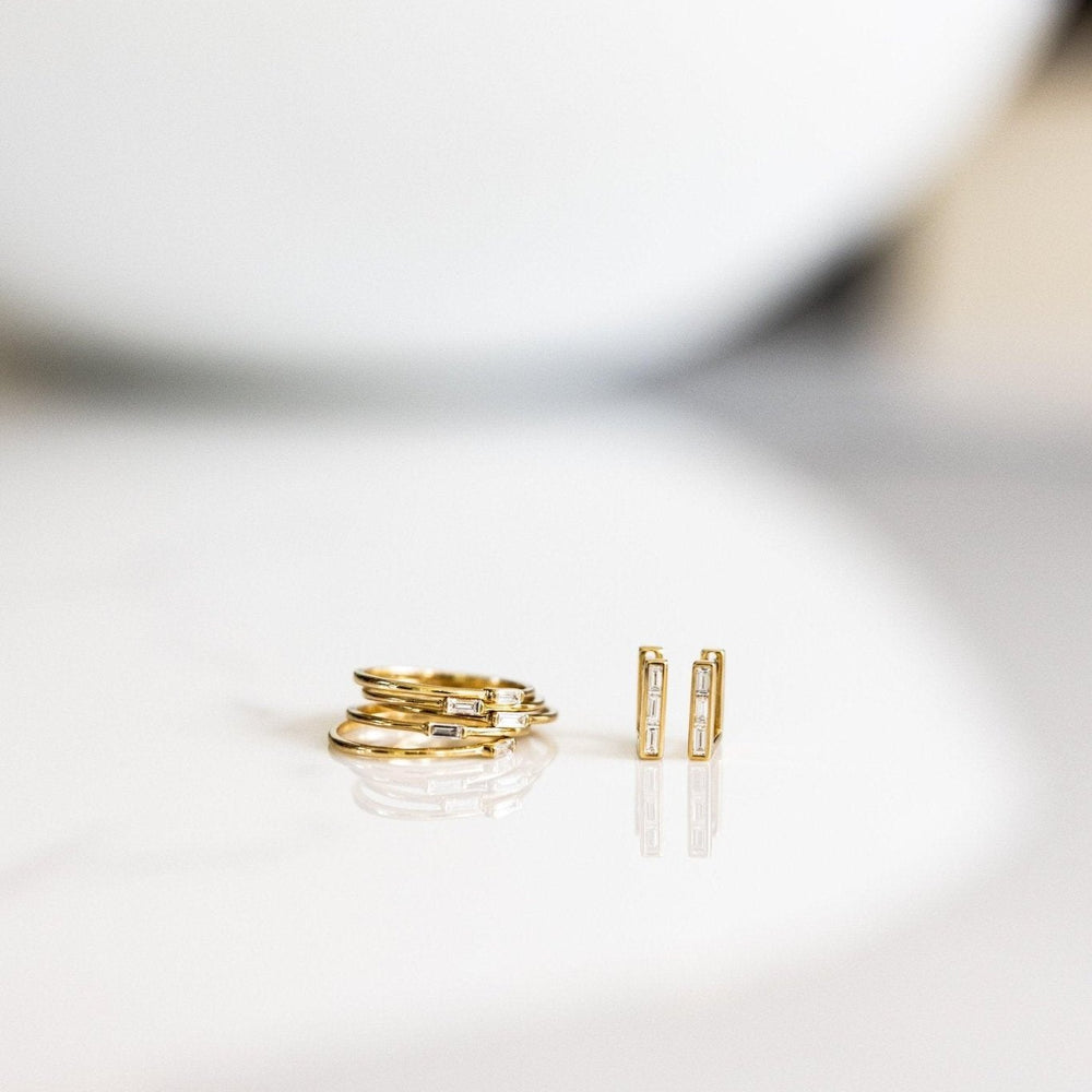 Skinny Square Diamond Huggie Earrings by Ri Noor - At Present Jewelry